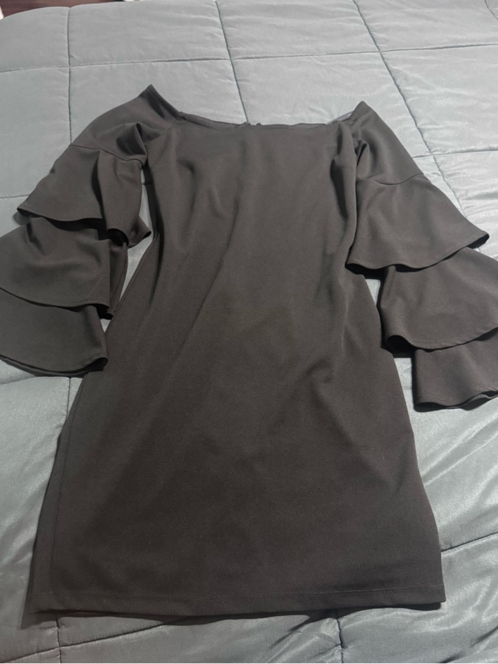 bp Black Off-Shoulder Mini Dress with Tiered Ruffle Sleeves
